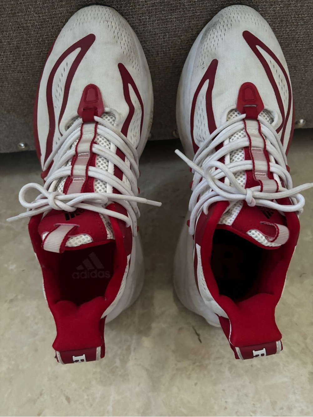 adidas Kids White and Red Mesh Lace-Up Sneakers